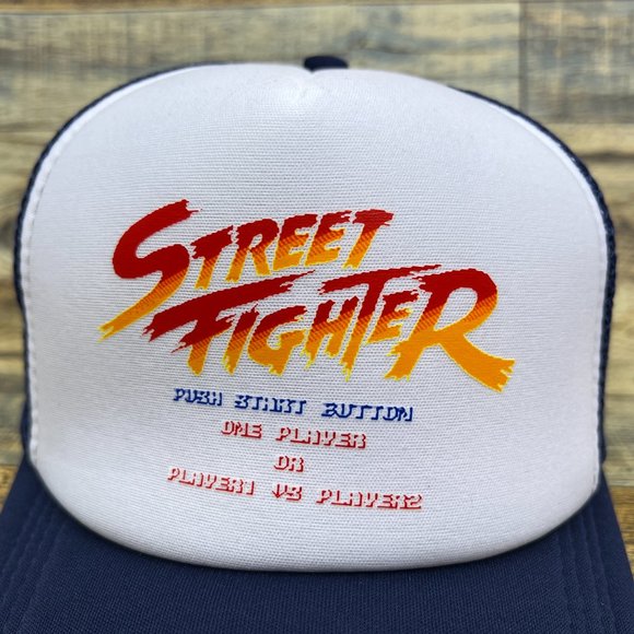 Street Fighter Mens Trucker Hat Navy Snapback 1987 Retro Video Game Ball Cap - Picture 3 of 8